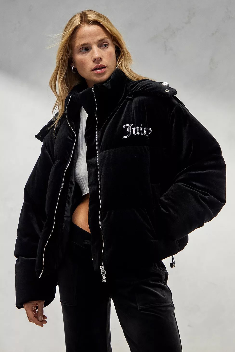 Juicy Couture Black Rosalia Hooded Puffer Jacket Size Large