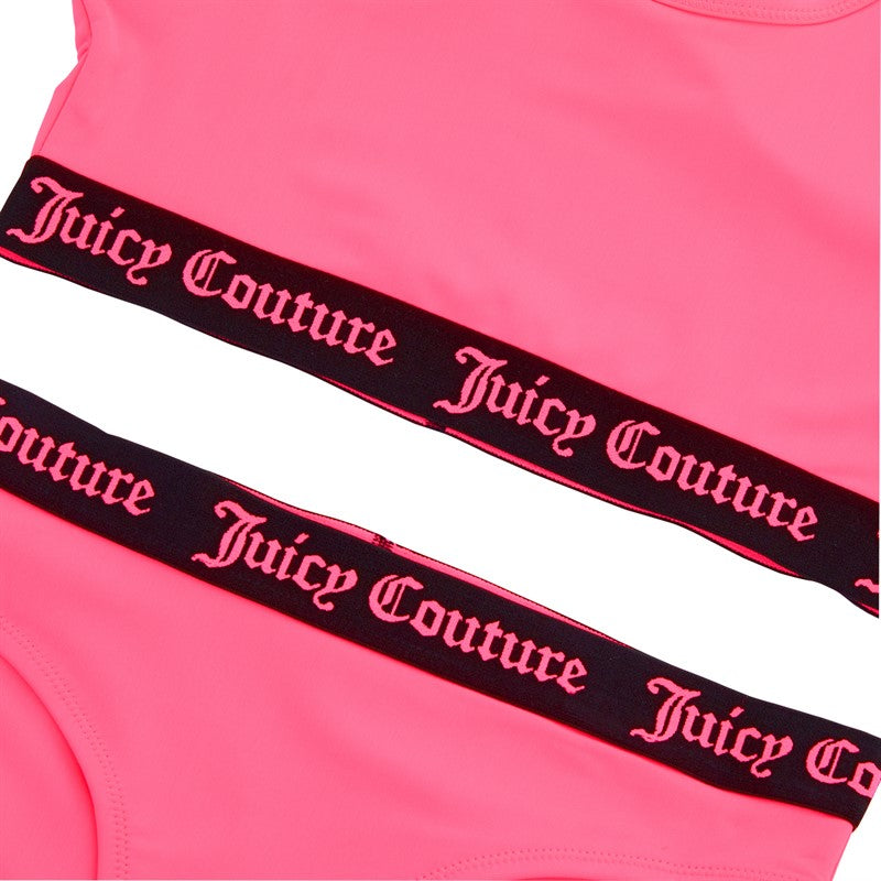 Juicy Couture Girls Logo Elastic Swim Set Summer Neon Pink