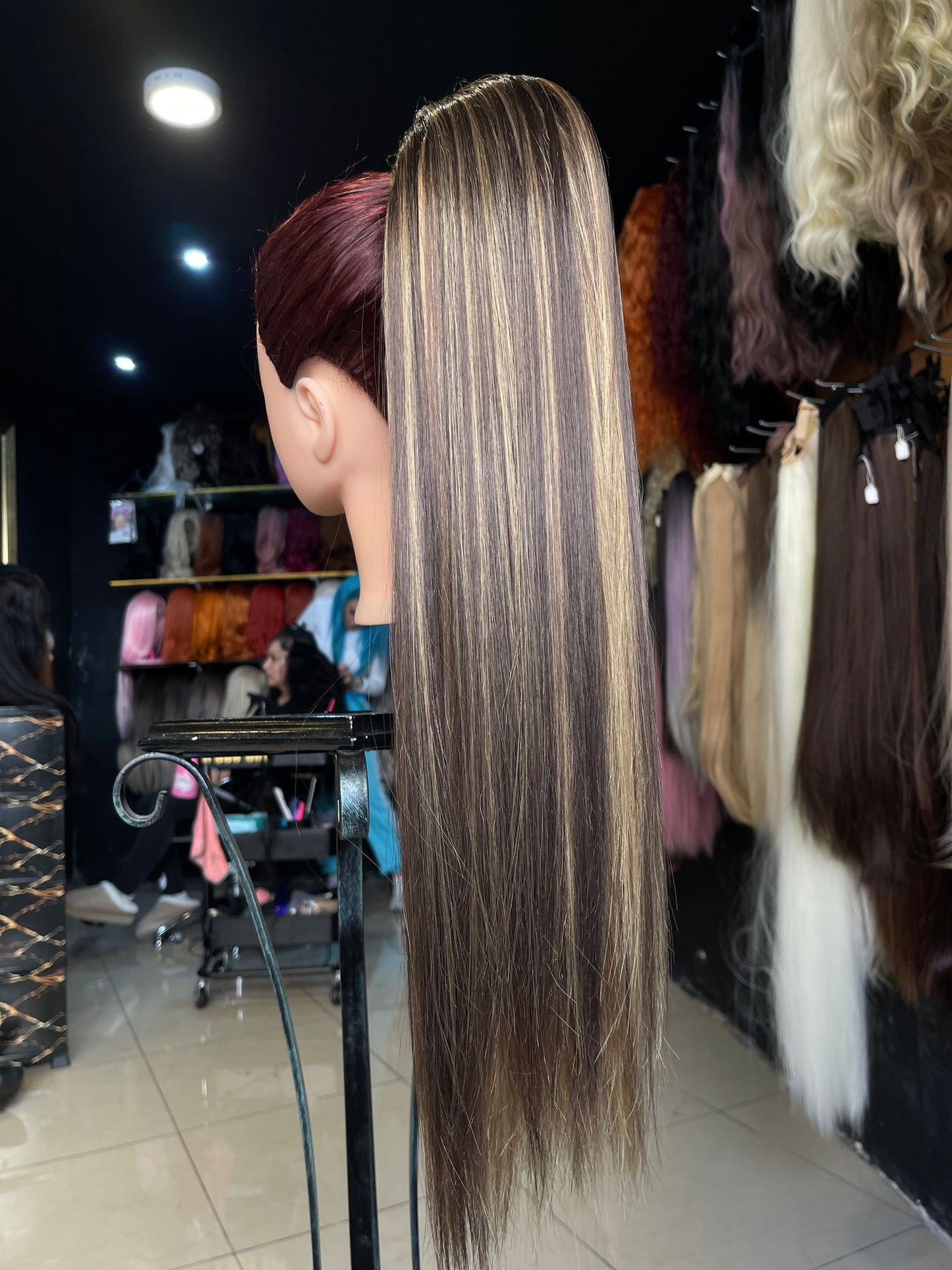 24 Inch Brown Ponytail With Lights