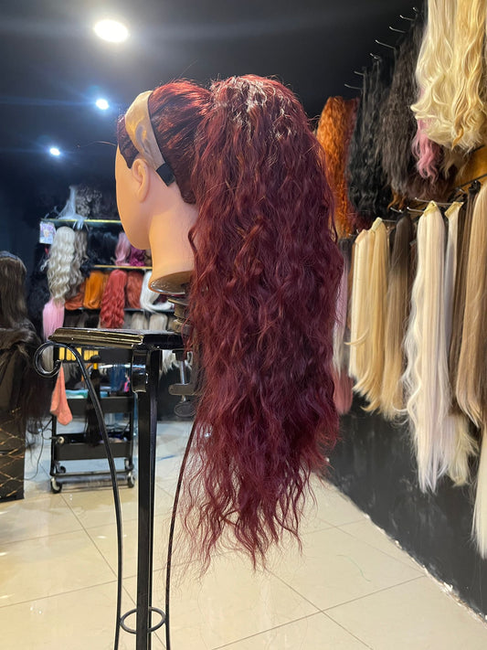 26 Inch Maroon Curly Ponytail