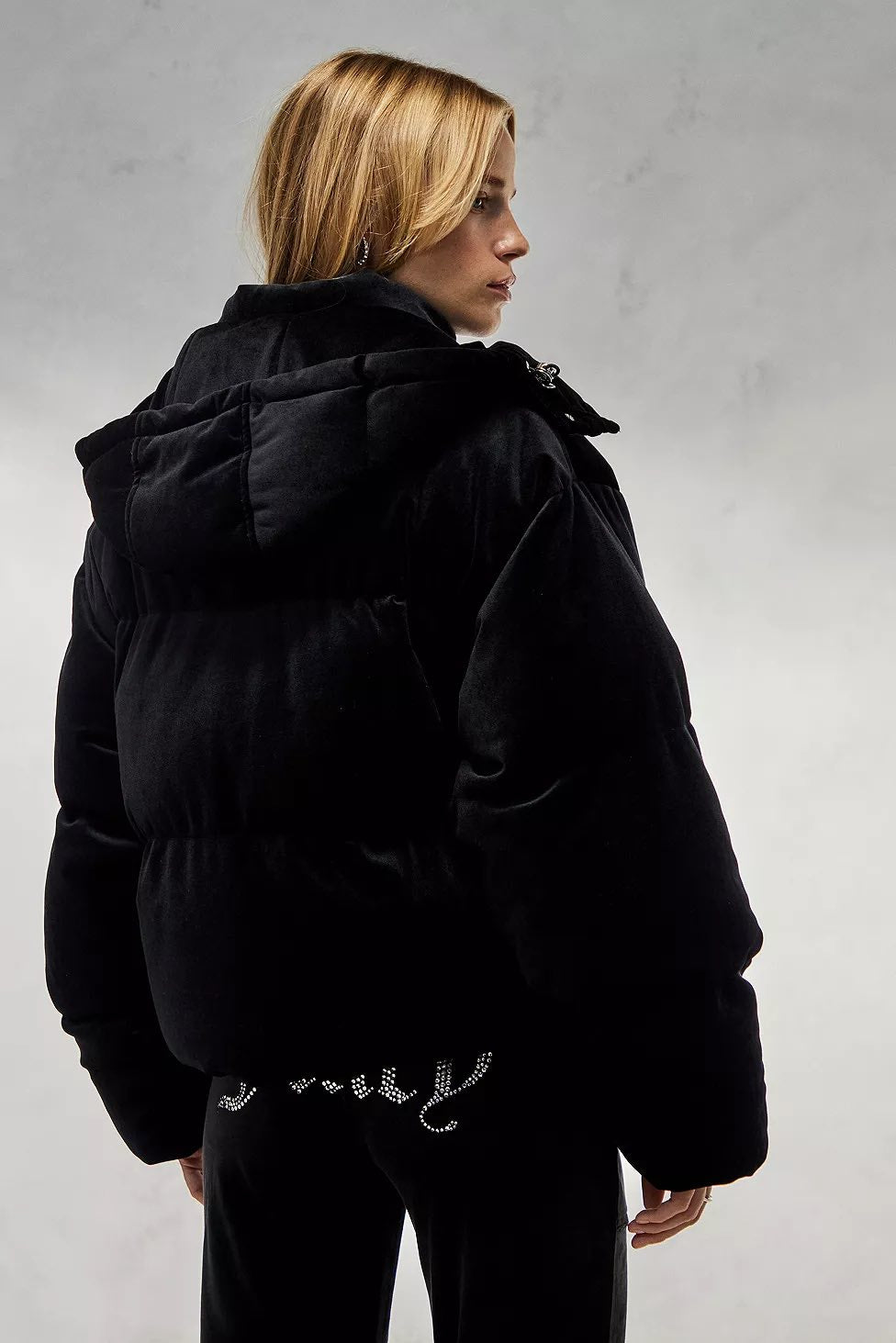 Juicy Couture Black Rosalia Hooded Puffer Jacket Size Large