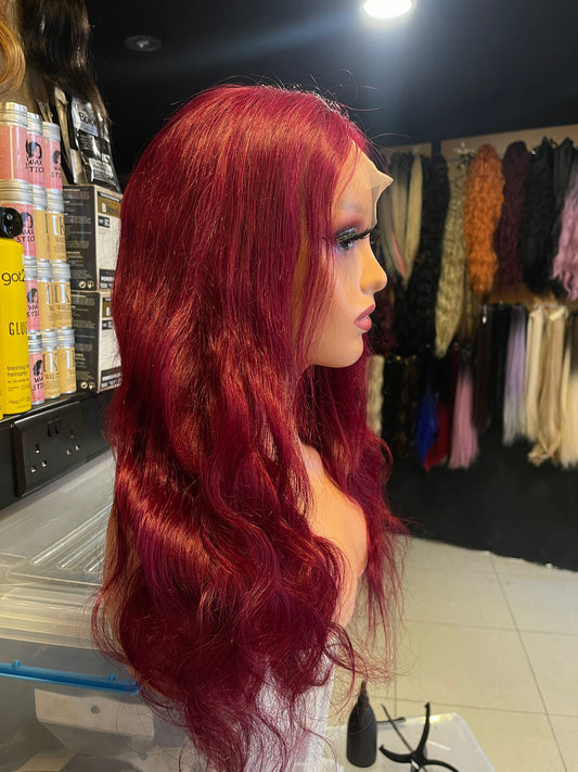 18 Inch Red Real Human Hair Lace Wig