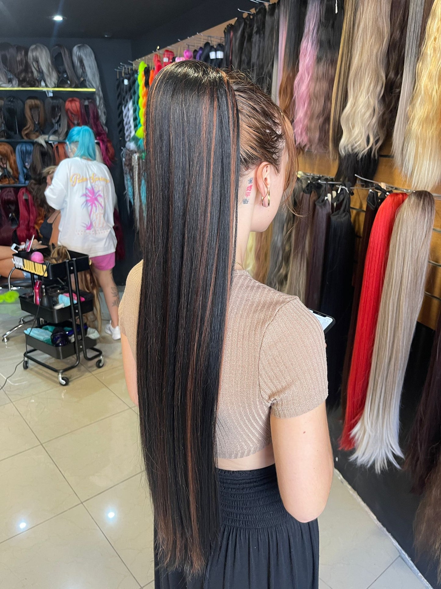 32 Inch Black Ponytail With Highlights