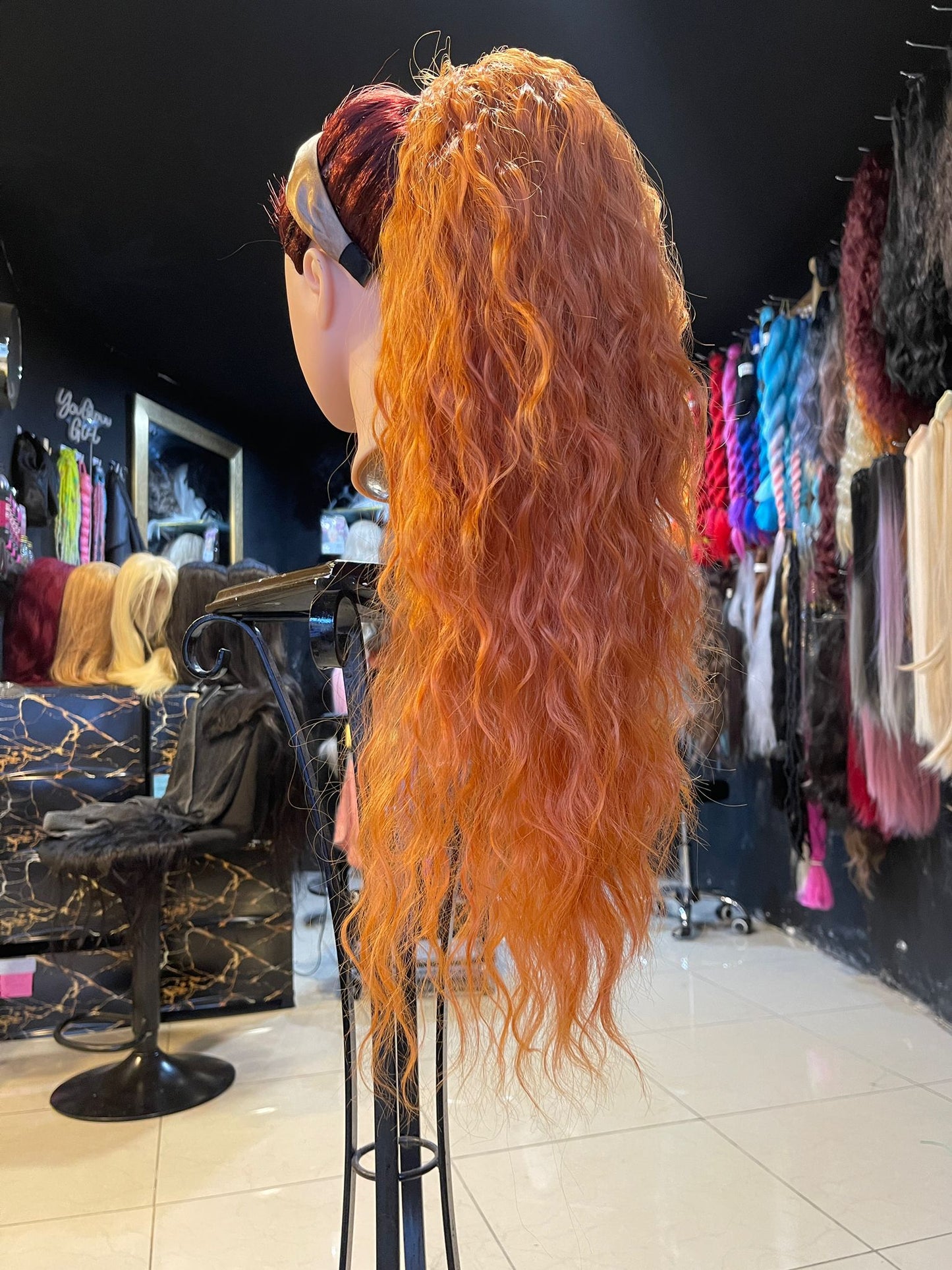 28 Inch Copper/Orange Curly Ponytail