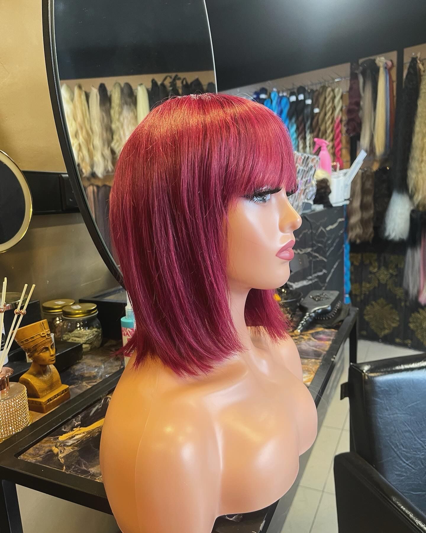 Bright Maroon Human Hair Wig