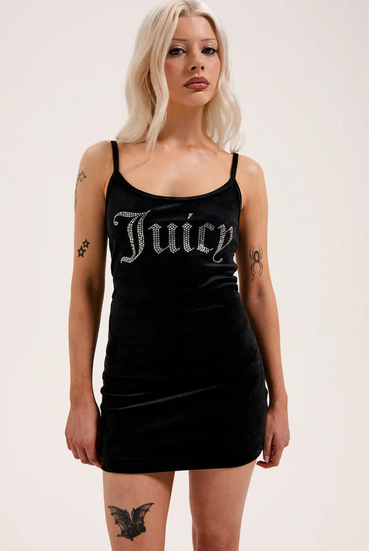 Juicy Couture Black Diamante Velour Strappy Dress