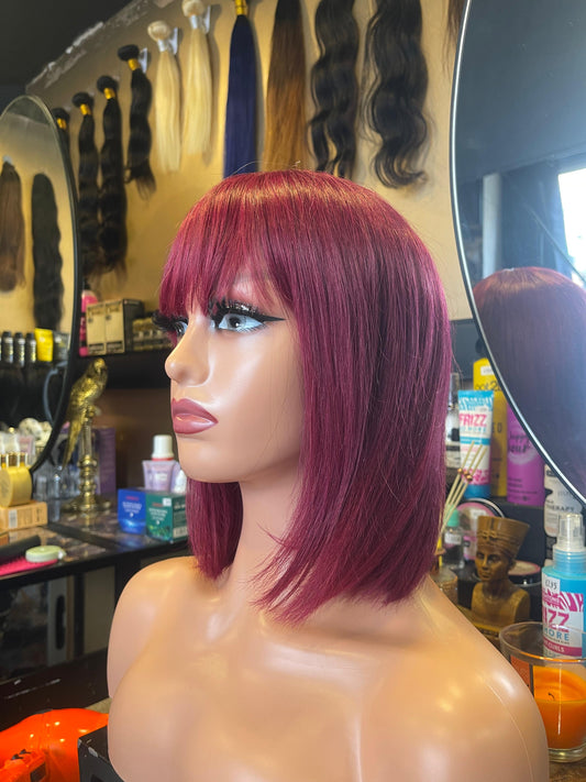 Bright Maroon Human Hair Wig