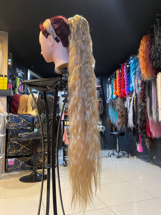 34 Inch Golden Blonde Curly Ponytail