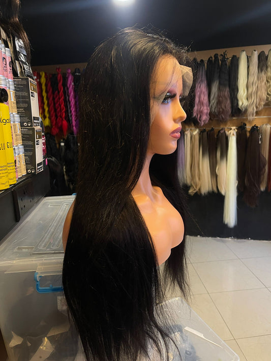 24 Inch Black Real Human Hair Lace Wig